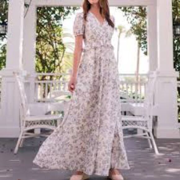 🌸 GAL MEETS GLAM petite Cassidy Floral Maxi short sleeve v neck Dress size 8p - Picture 1 of 8